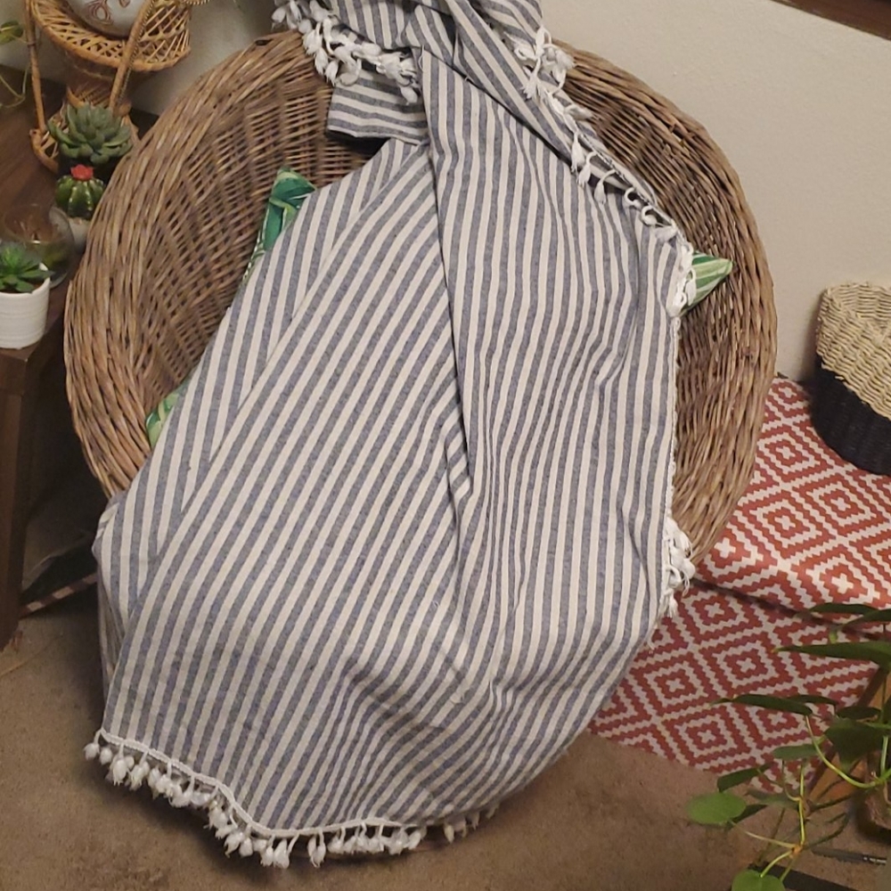 Blue Gray Stripped Throw - Picture 2 of 4